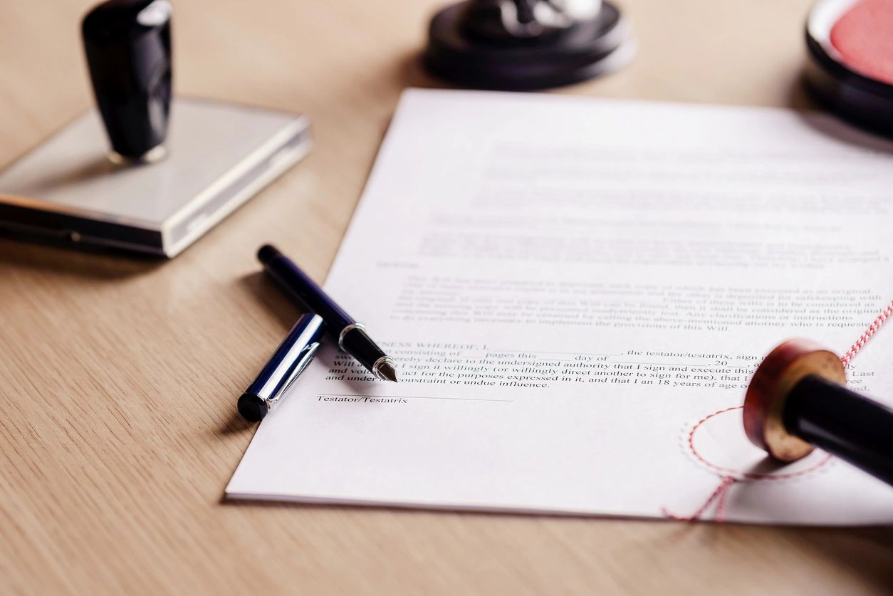 Notary public signing legal document